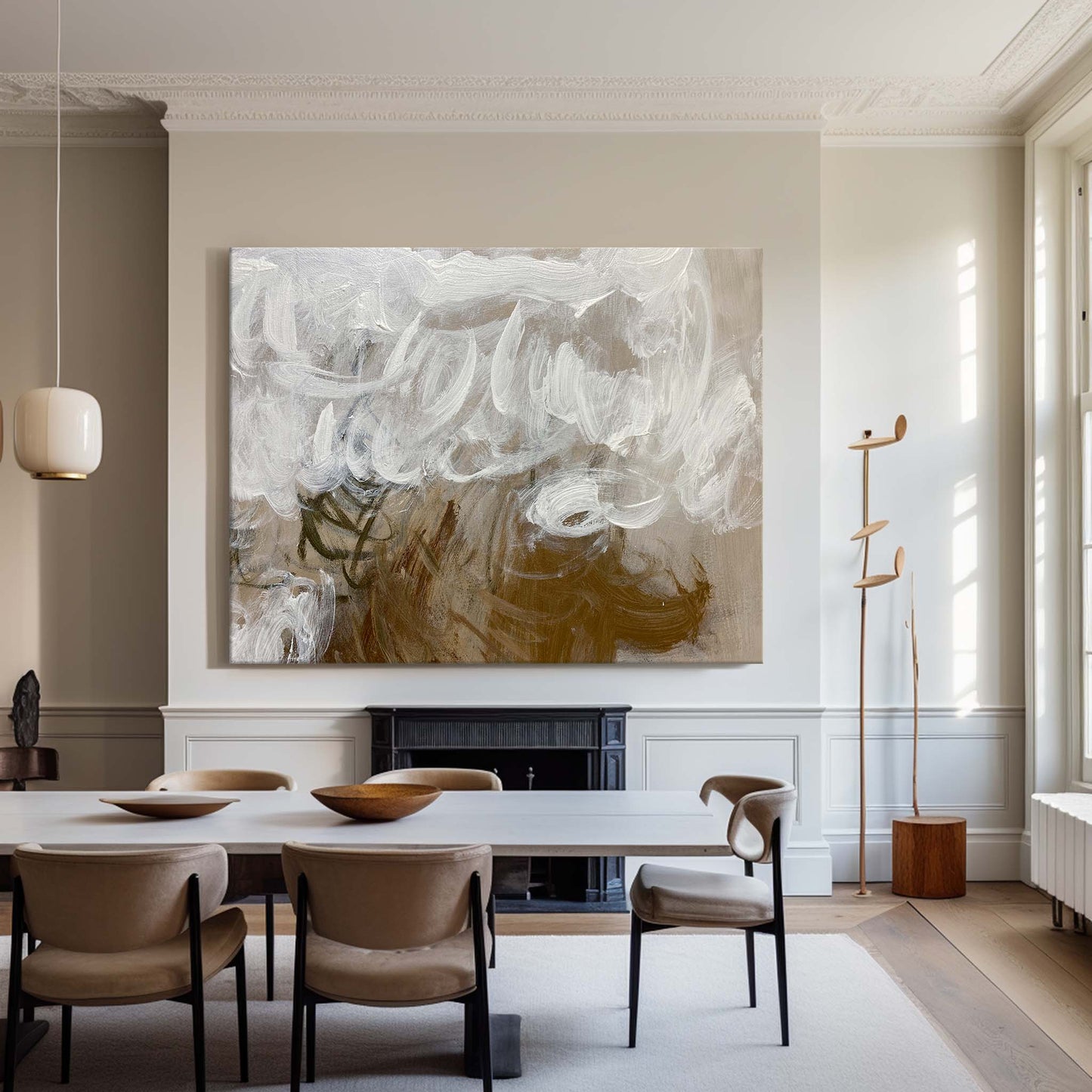 Contemporary Abstract Oil Painting with Dynamic Brushwork and Calming Tones