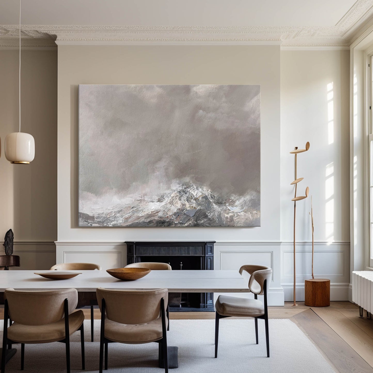 Contemporary Grey Abstract Landscape Oil Painting for Modern Home Decor