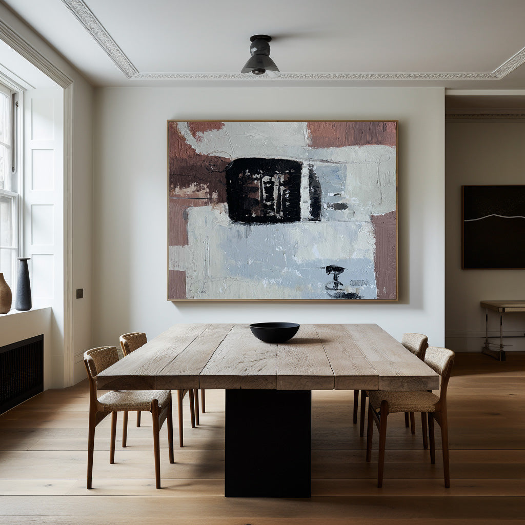 Contemporary Abstract Oil Painting with Textured Layers and Minimalist Design