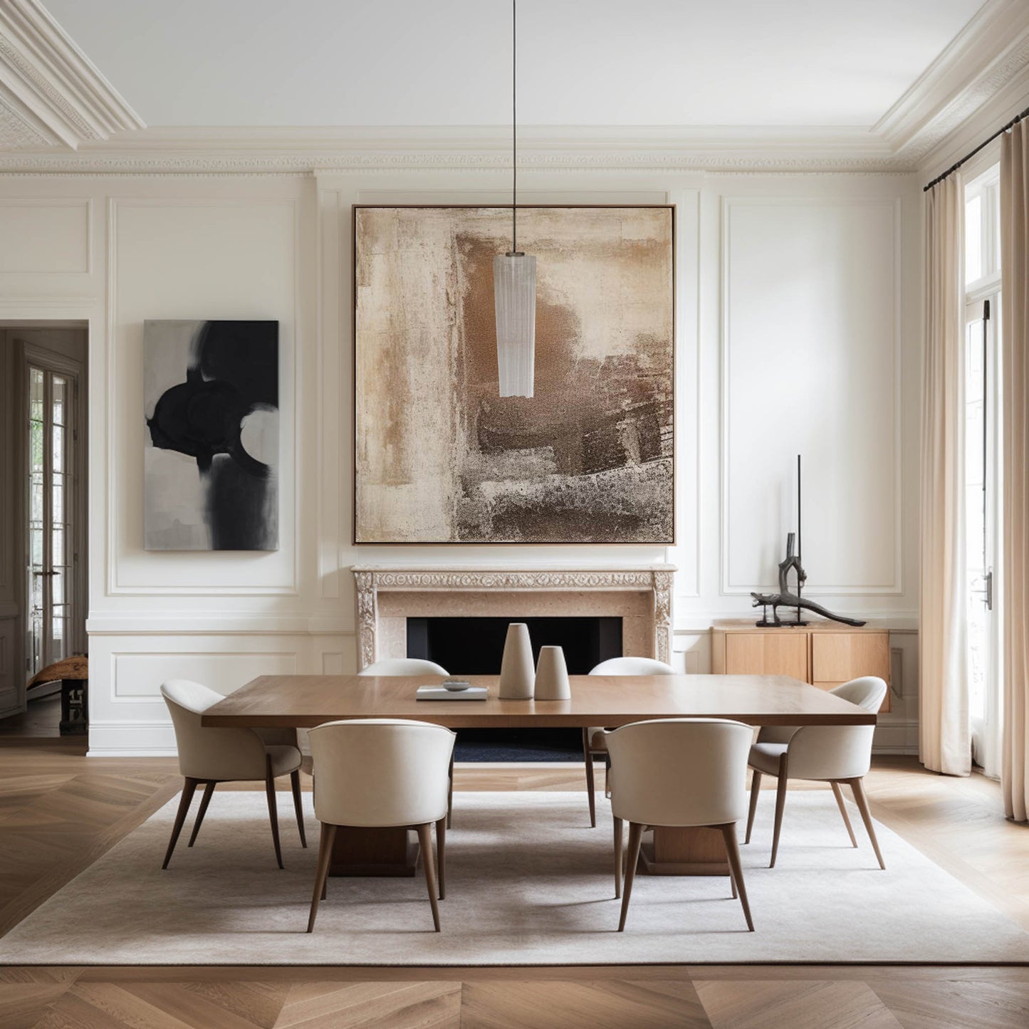 Contemporary Neutral Abstract Oil Painting for Elegant Home Decor
