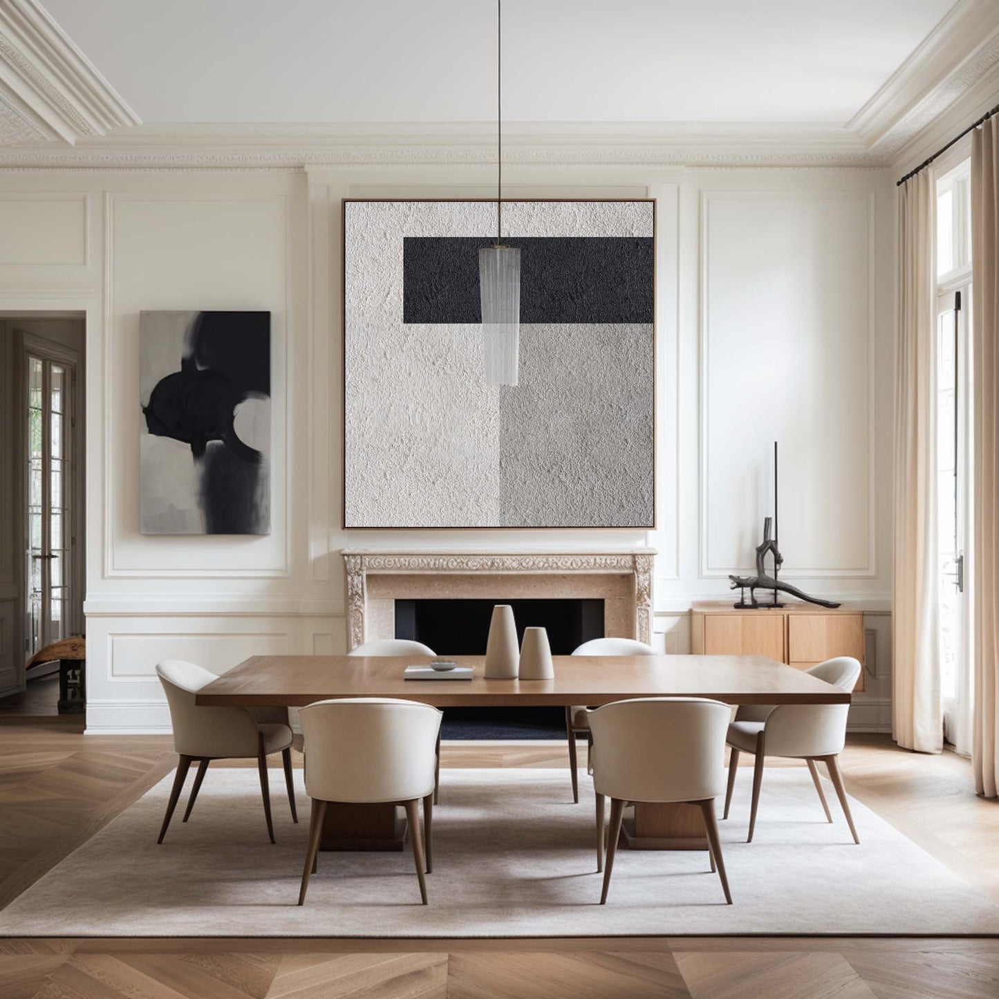 Elegant Black and White Minimalist Oil Painting for Modern Home Decor