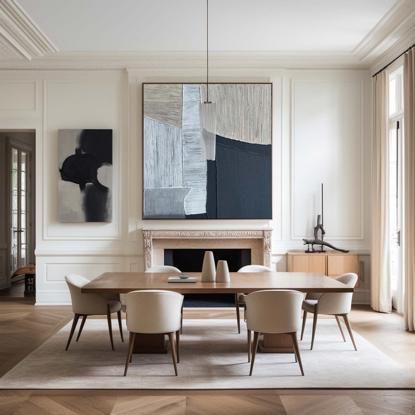 Contemporary Black and Grey Abstract Oil Painting for Modern Home Decor