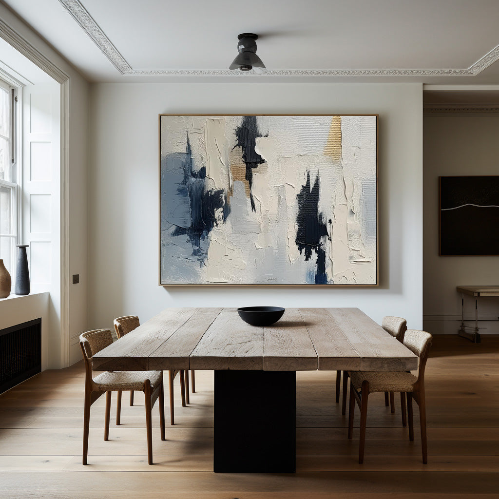 Contemporary Blue and White Abstract Oil Painting for Modern Decor