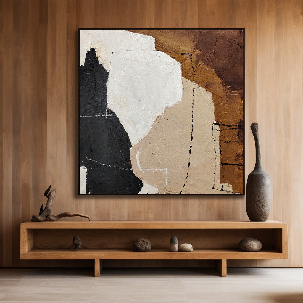 Abstract Black and Brown Minimalist Oil Painting for Modern Home Decor