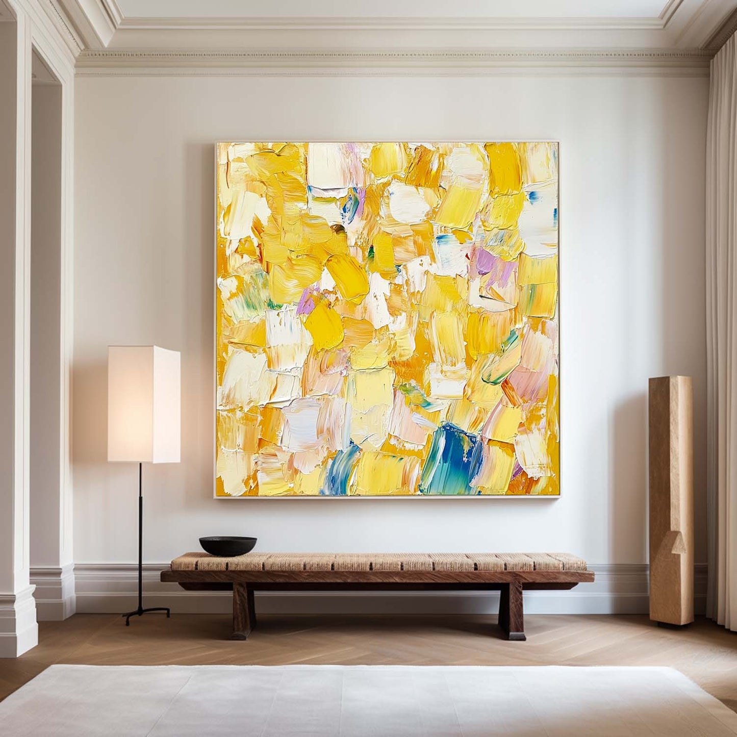 Vibrant Yellow Abstract Oil Painting for Modern Home Decor and Art Collection
