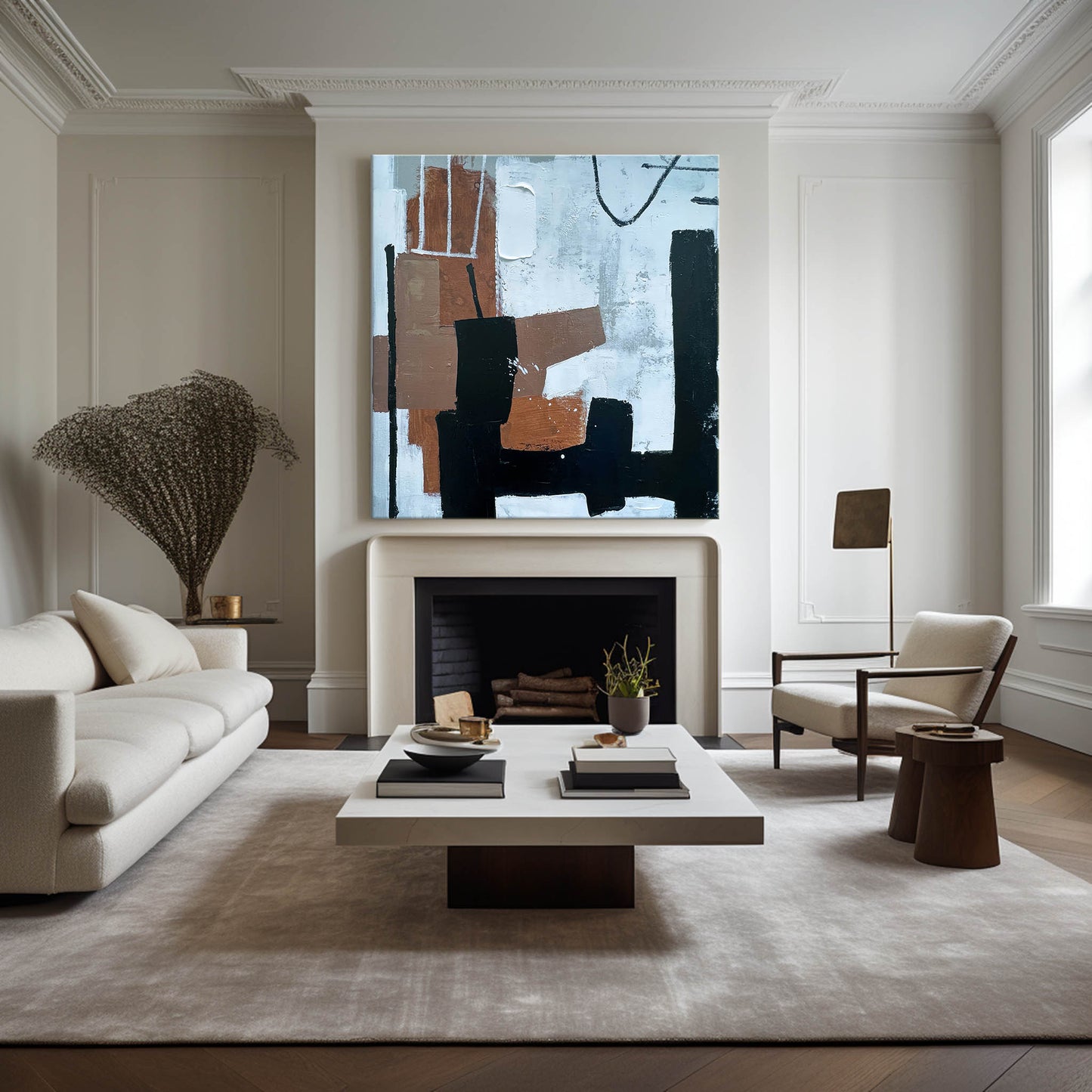 Contemporary Black and Brown Abstract Oil Painting for Elegant Home Decor