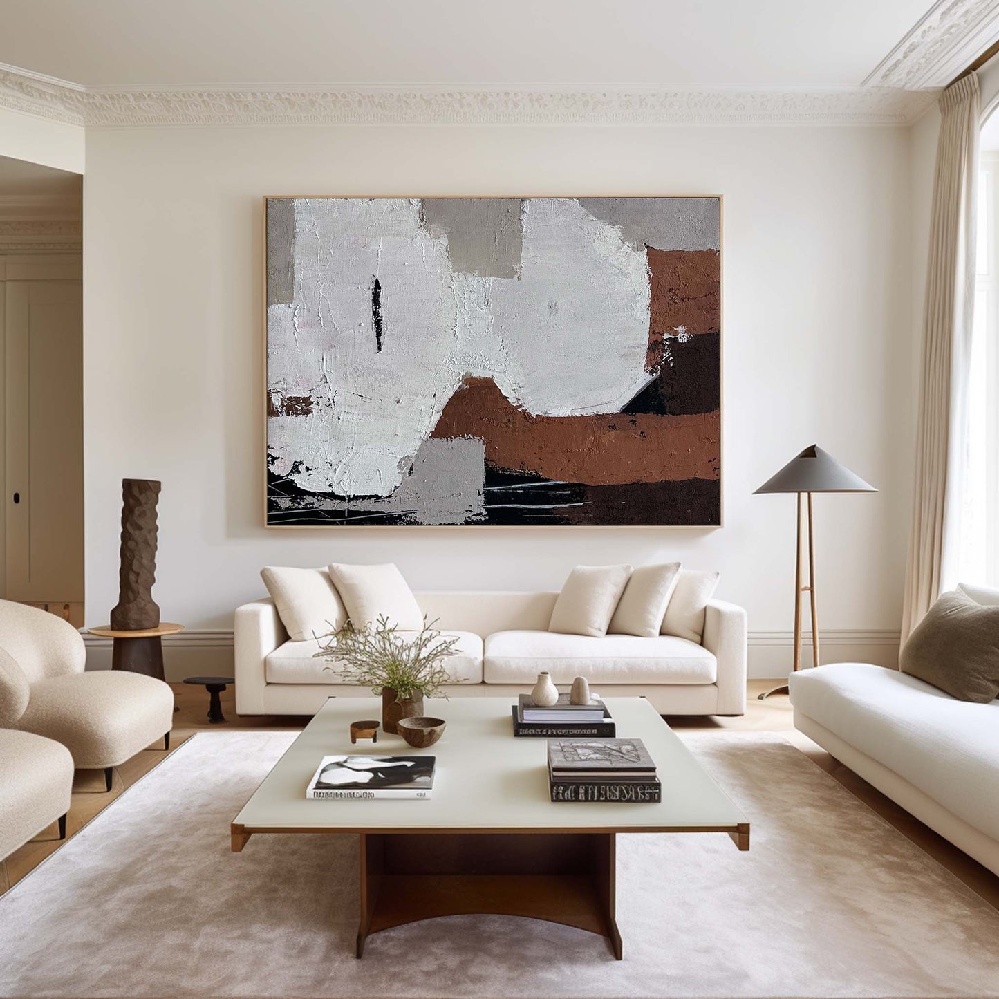 Contemporary Abstract Oil Painting with Bold Textures and Earthy Tones