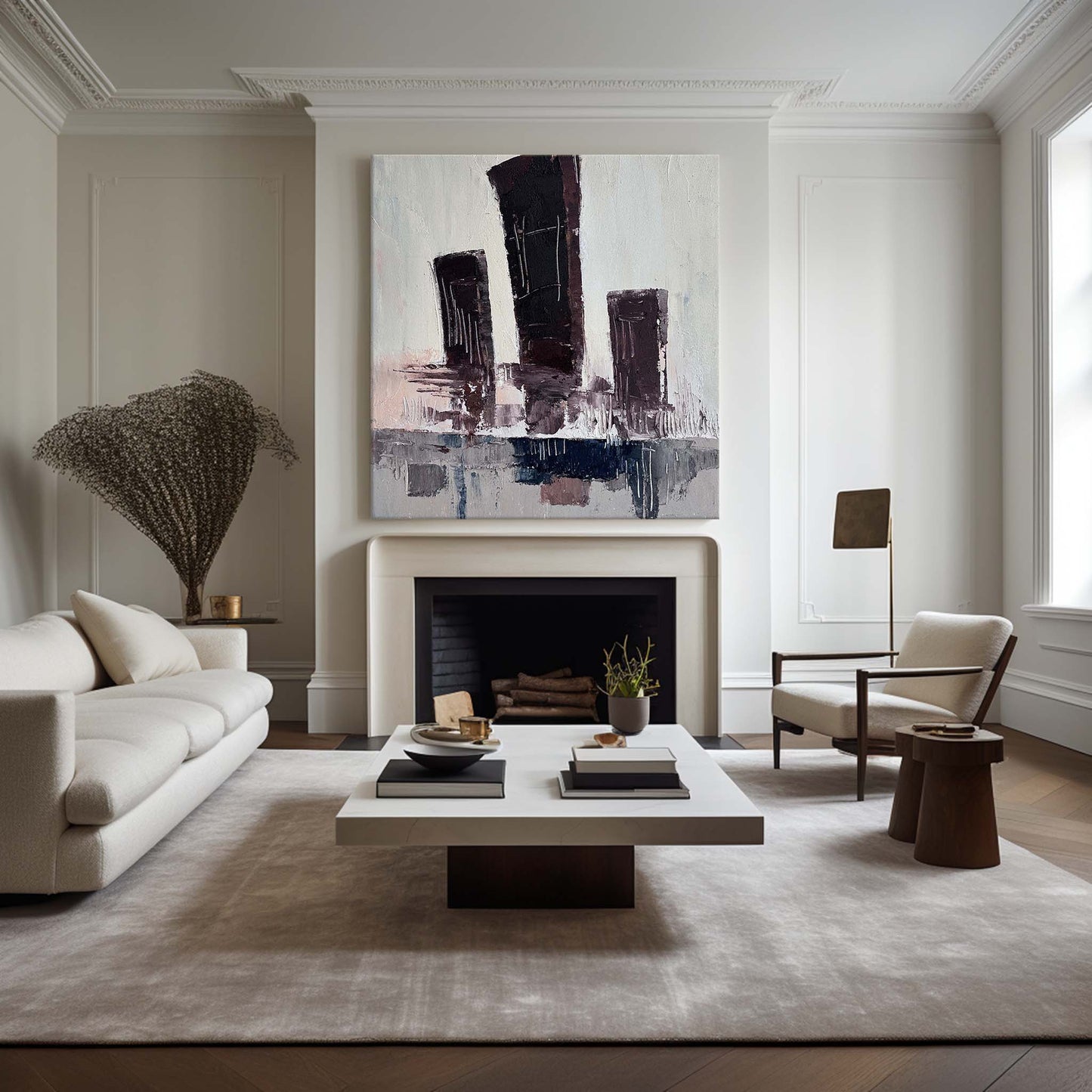 Abstract Modern Cityscape Oil Painting for Contemporary Decor
