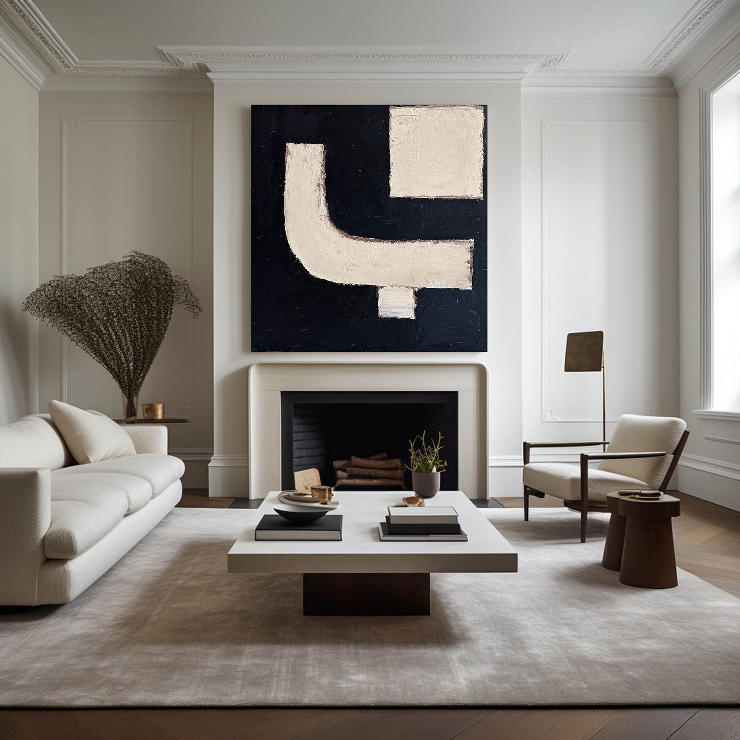 Contemporary Abstract Oil Painting in Black and White for Modern Decor
