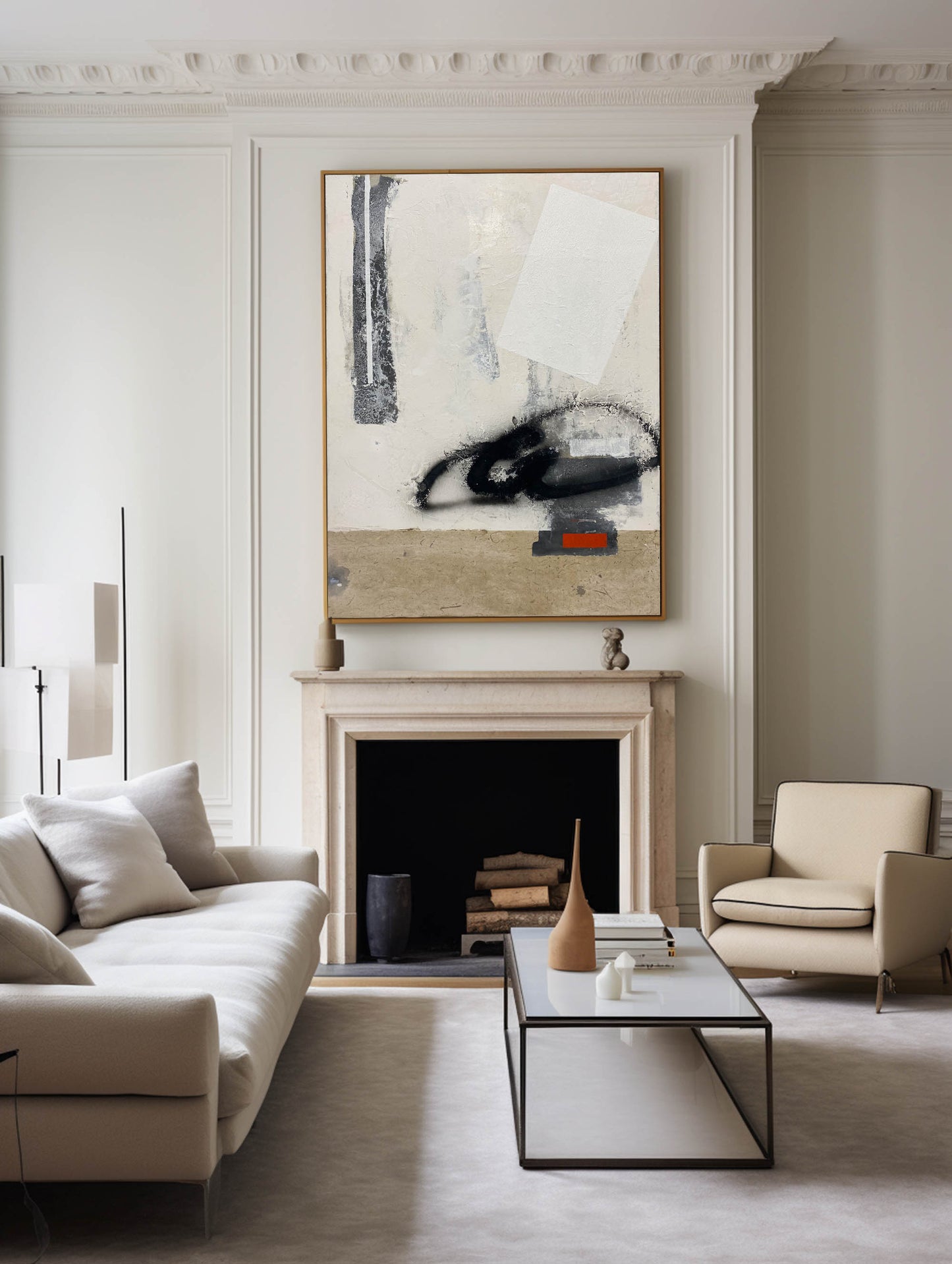 Contemporary Brown and White Abstract Oil Painting for Modern Home Decor