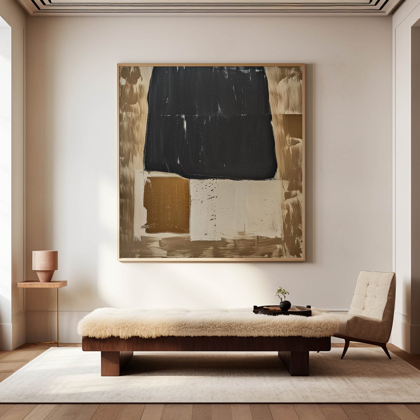 Contemporary Black and Gold Abstract Oil Painting for Modern Home Decor