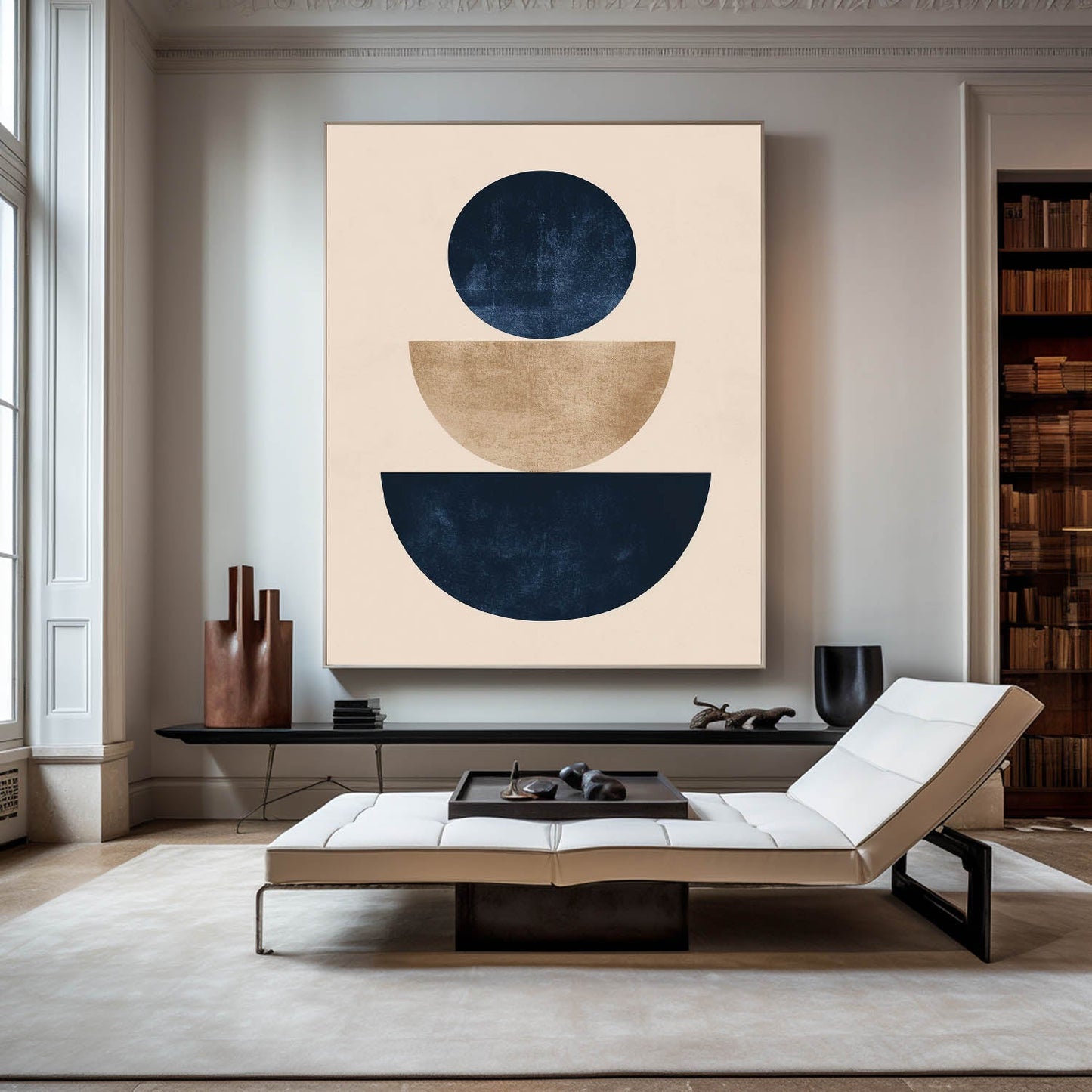 Contemporary Geometric Abstract Oil Painting with Bold Circular and Oval Shapes