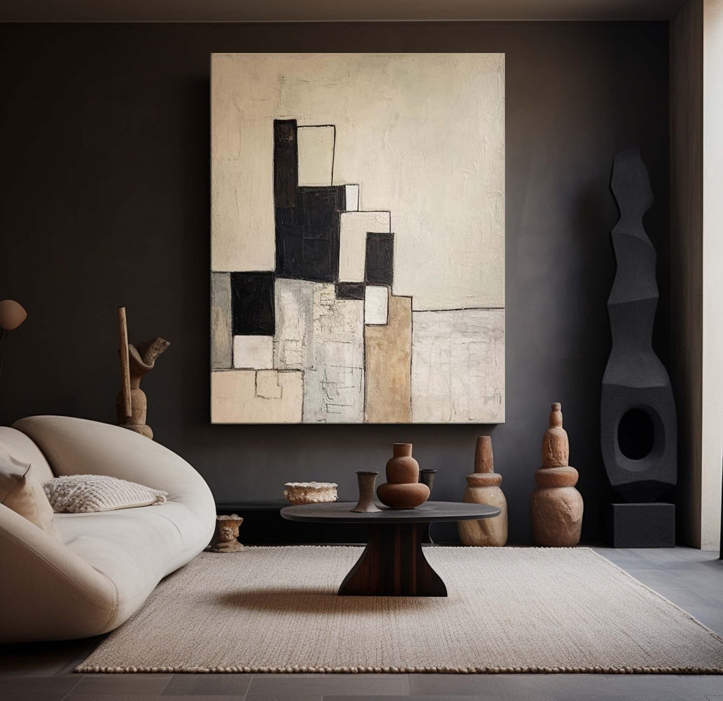Contemporary Black and White Abstract Oil Painting for Modern Home Décor
