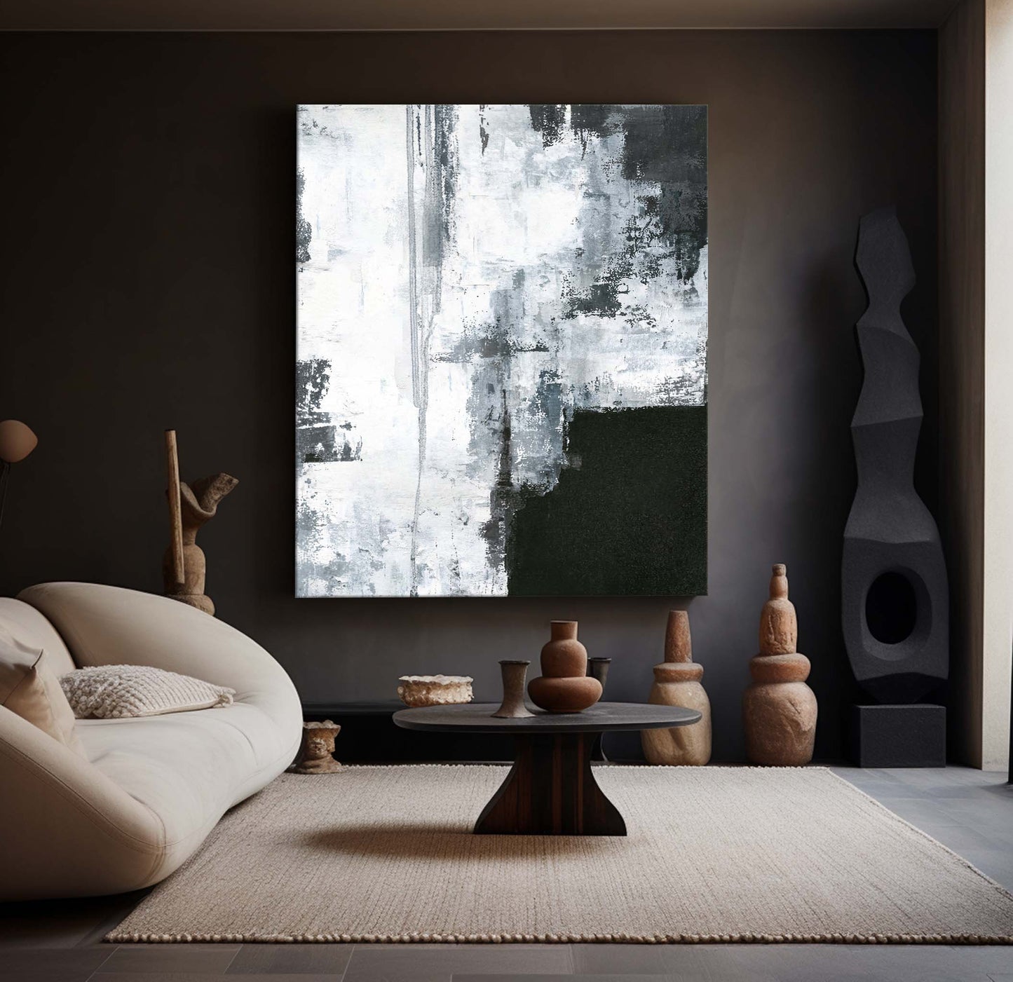 Contemporary Black and White Abstract Oil Painting for Modern Home Decor