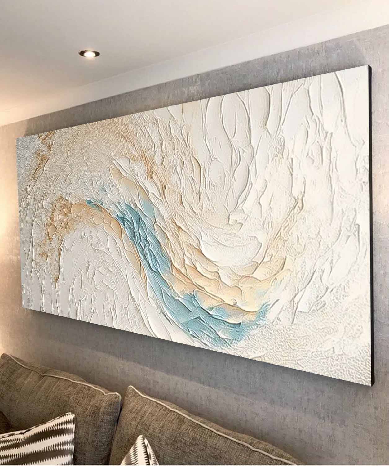 Coastal Serenity: Abstract Oil Painting of Beach Waves and Ocean Tones