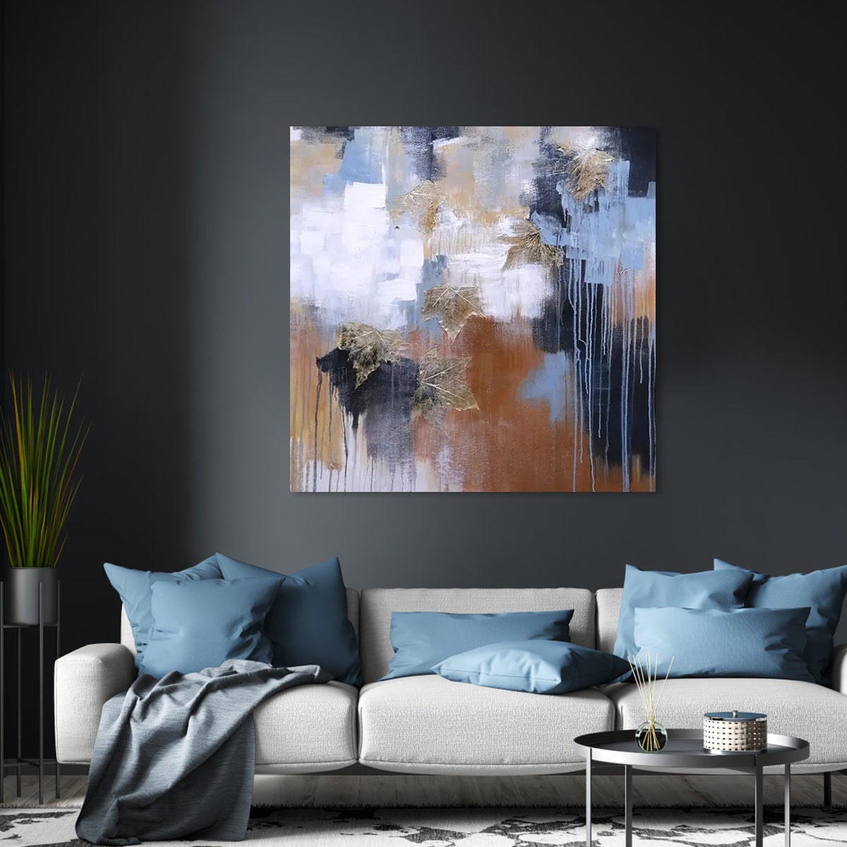 Elegant Abstract Oil Painting with Golden Accents for Modern Home Decor