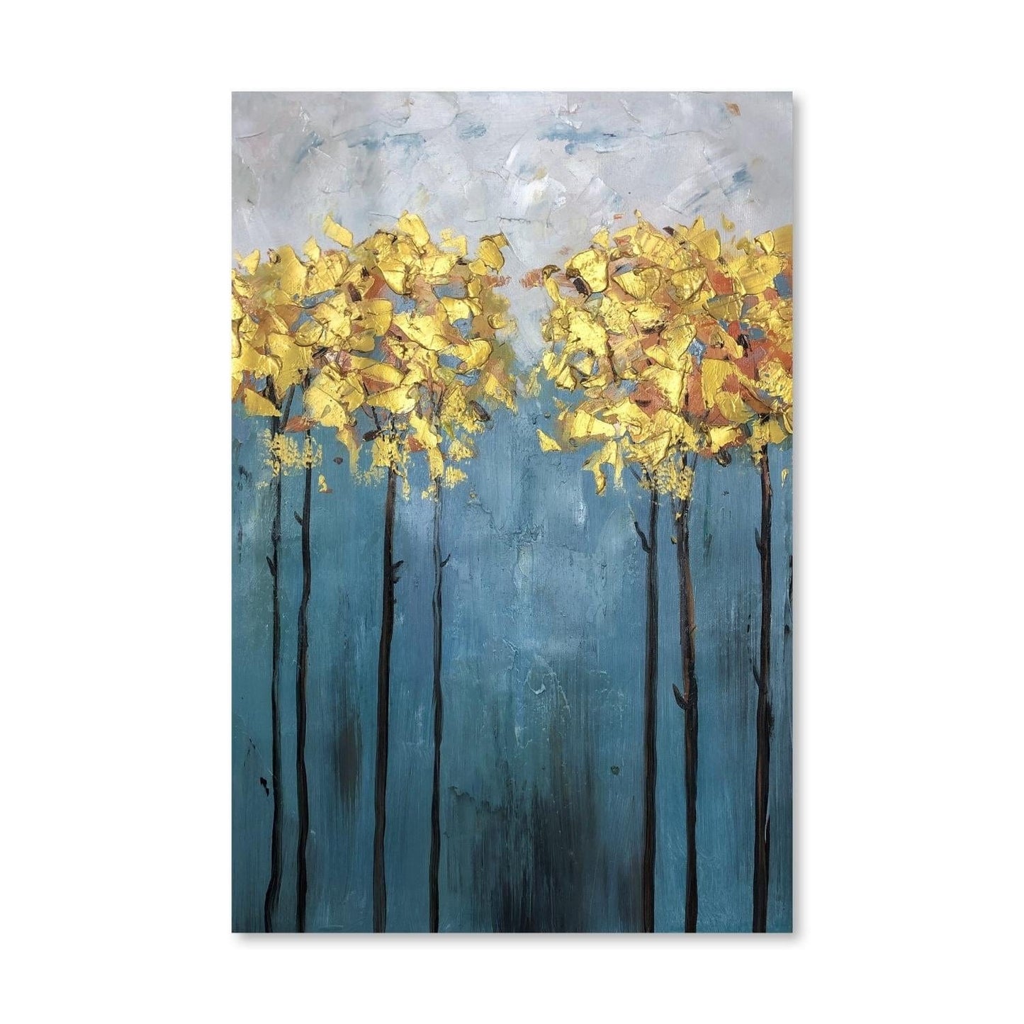 Elegant Gold Foil Floral Landscape Oil Painting for Modern Home Decor