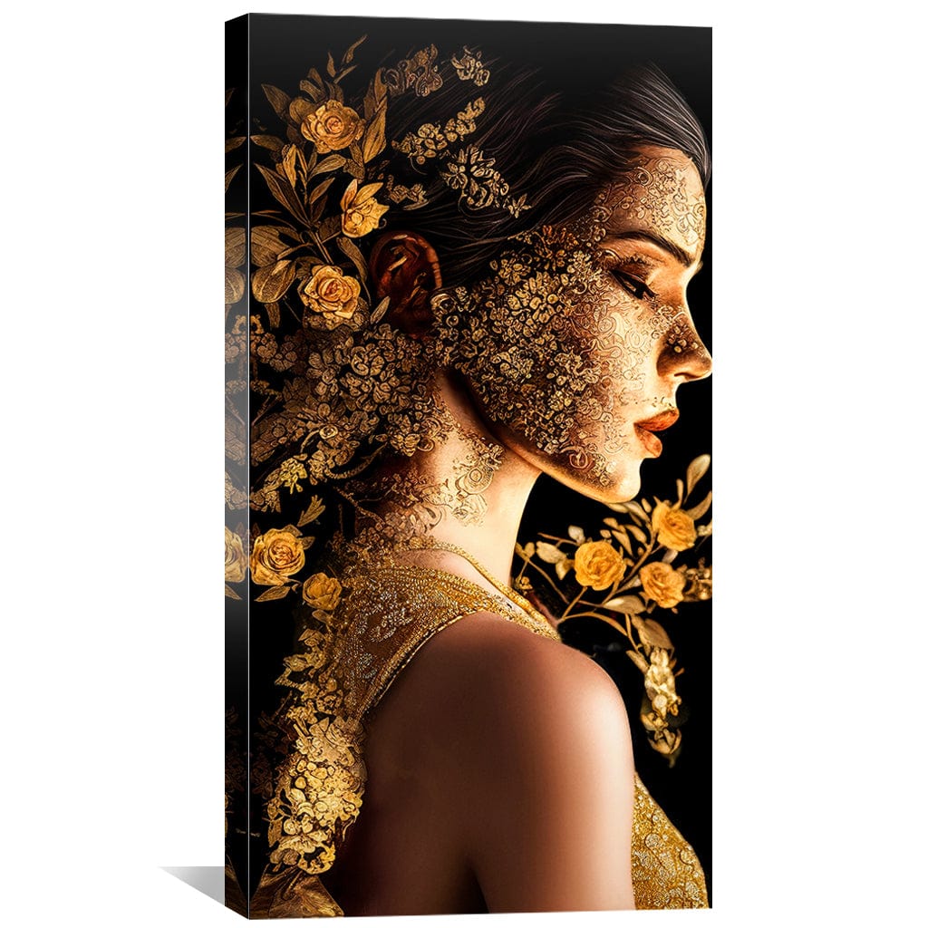 Elegant Golden Floral Portrait Oil Painting for Modern Decor