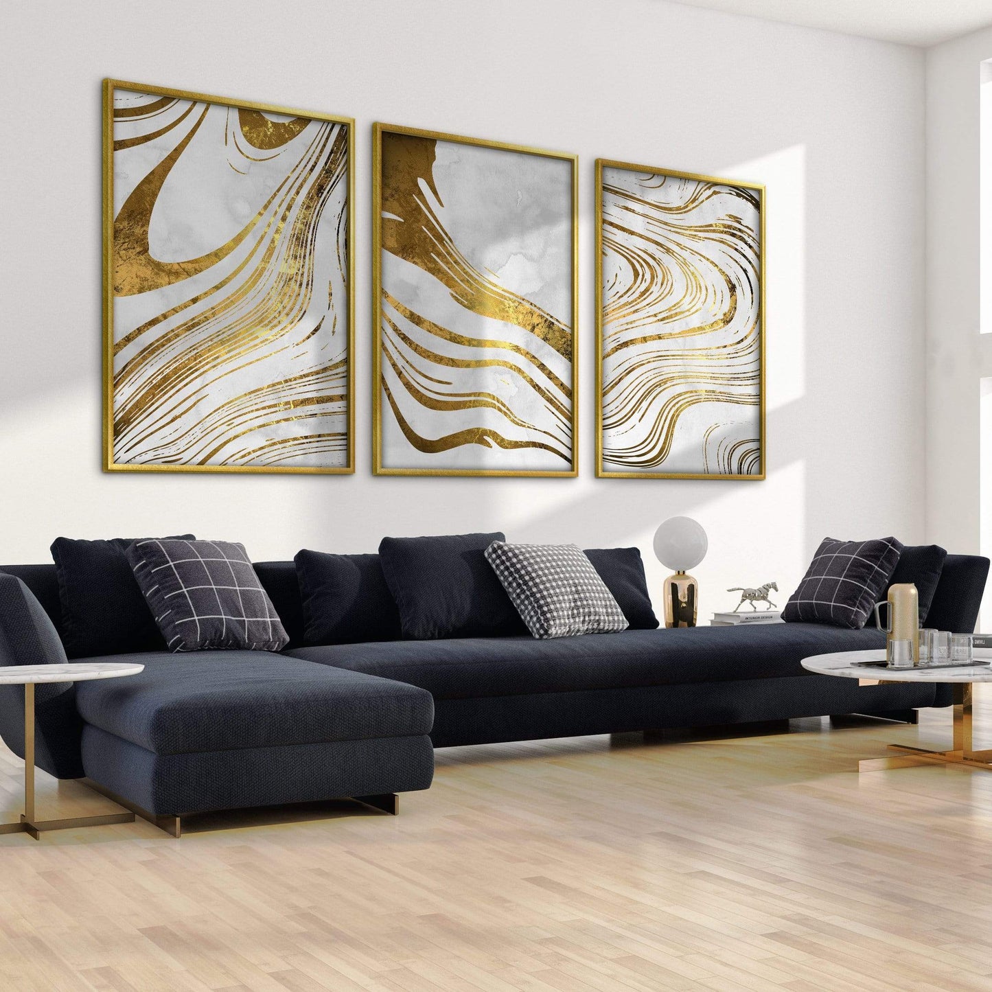 Elegant Gold Wave Abstract Oil Painting for Chic Home Decor