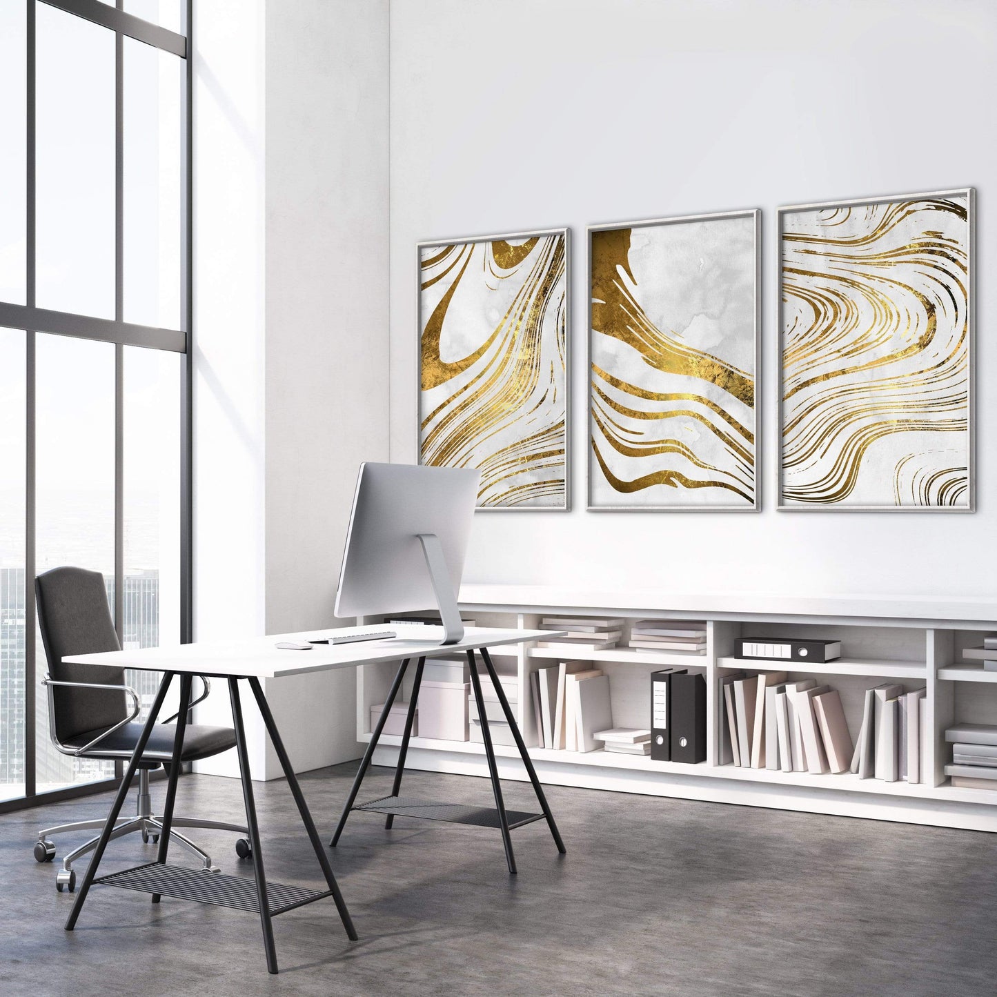 Elegant Gold Wave Abstract Oil Painting for Chic Home Decor