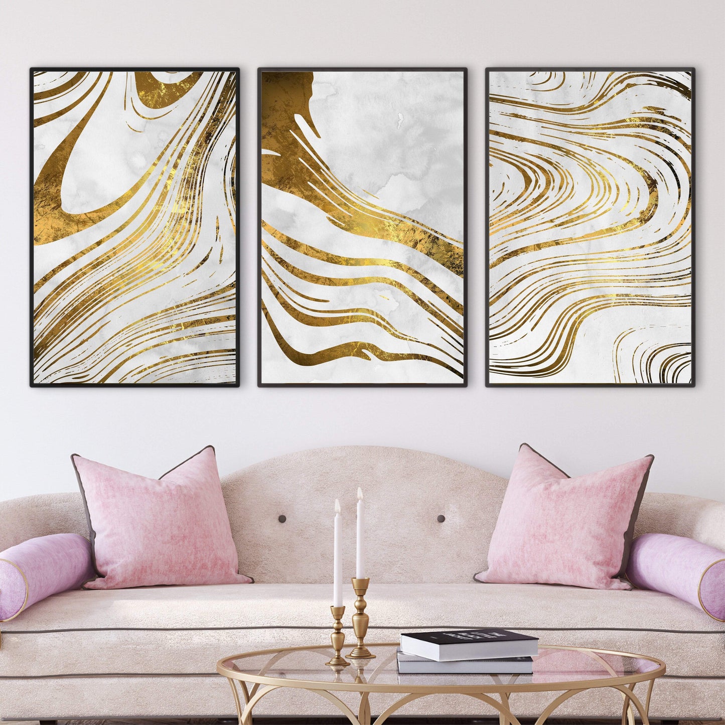 Elegant Gold Wave Abstract Oil Painting for Chic Home Decor
