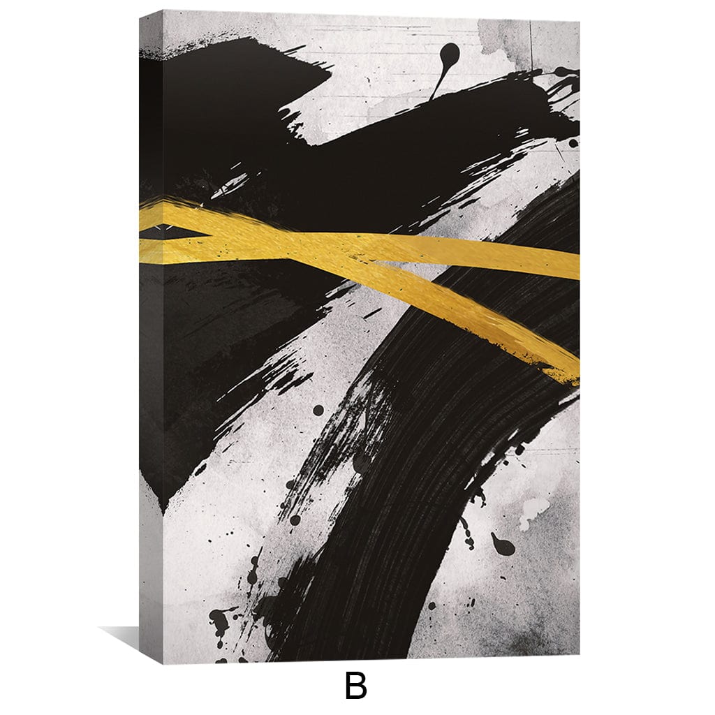 Abstract Black and Gold Triptych Oil Painting for Modern Home Decor