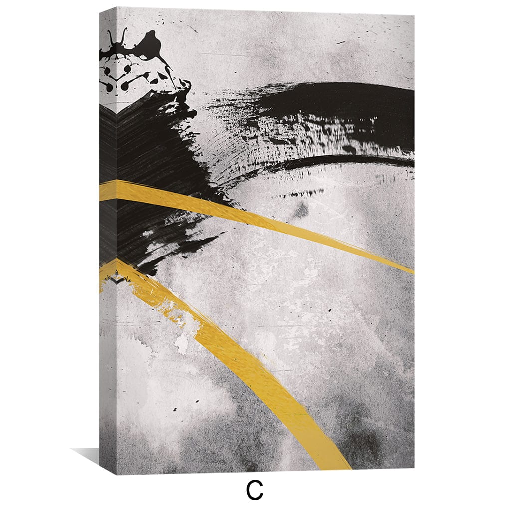 Abstract Black and Gold Triptych Oil Painting for Modern Home Decor
