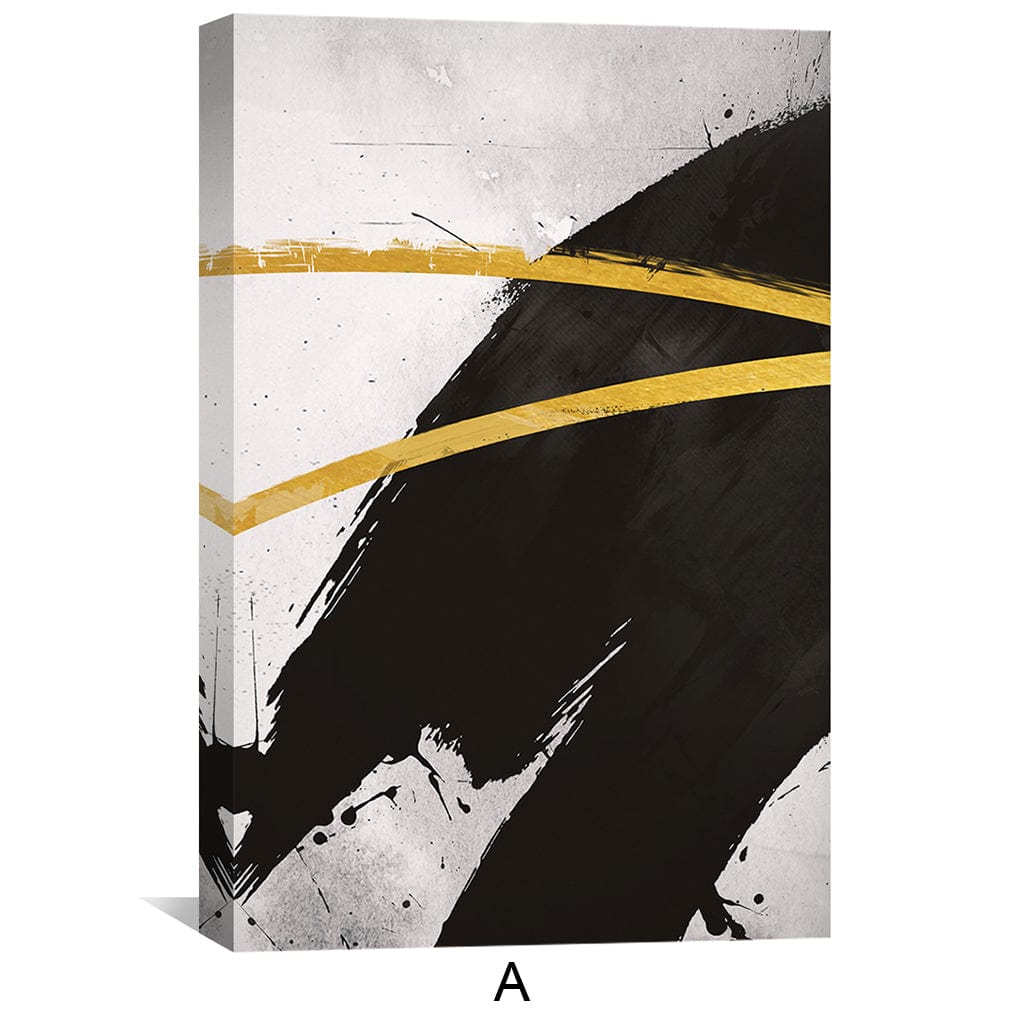 Abstract Black and Gold Triptych Oil Painting for Modern Home Decor