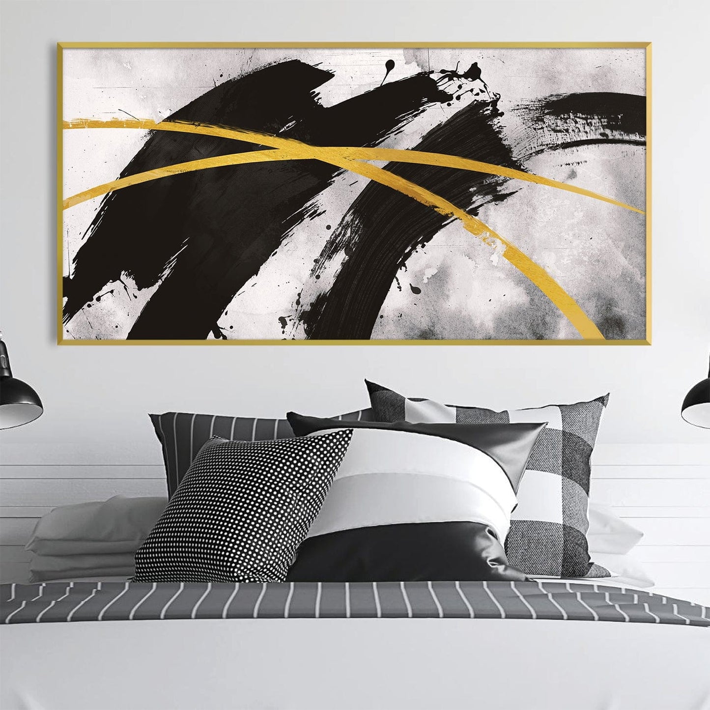Abstract Black and Gold Oil Painting - Modern Wall Art for Elegant Home Décor