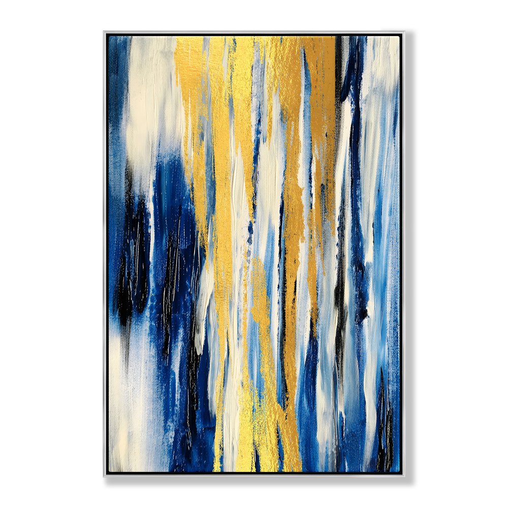 Abstract Blue and Gold Oil Painting for Modern Home Decor