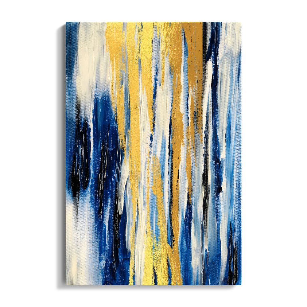 Abstract Blue and Gold Oil Painting for Modern Home Decor