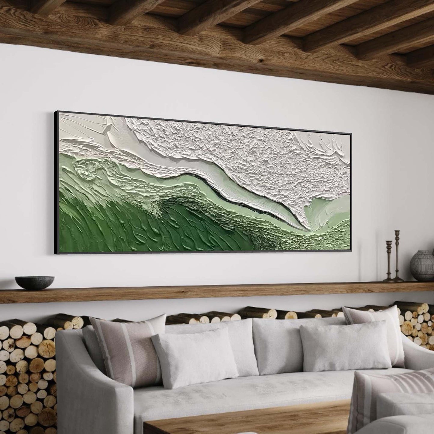 Coastal Serenity: Abstract Ocean Waves and Beach Landscape Oil Painting Art
