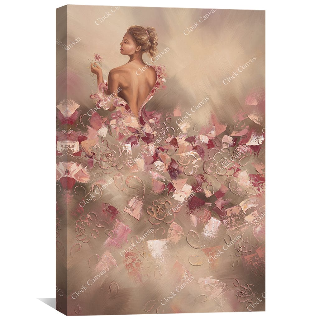Elegant Woman with Flowers in Soft Pink Abstract Oil Painting