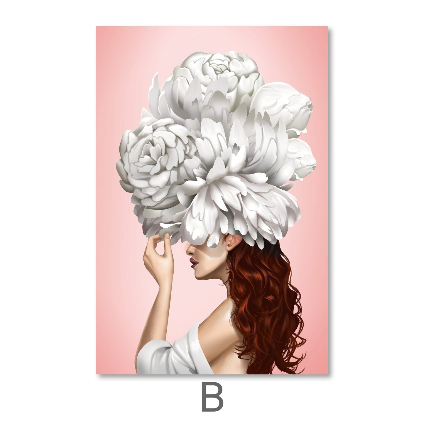 Elegant Floral Portrait of Women in Blooming White Peonies Canvas Art