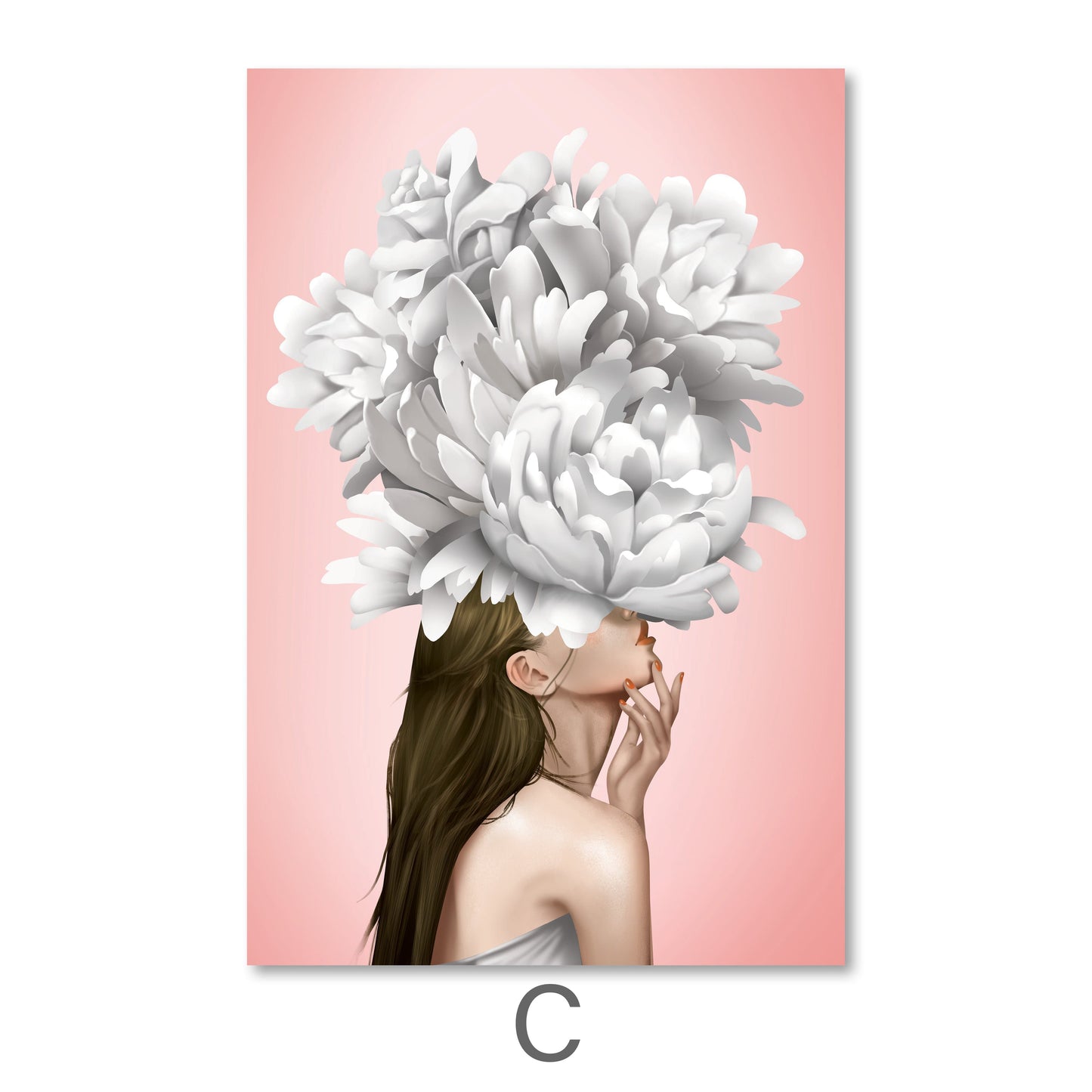 Elegant Floral Portrait of Women in Blooming White Peonies Canvas Art