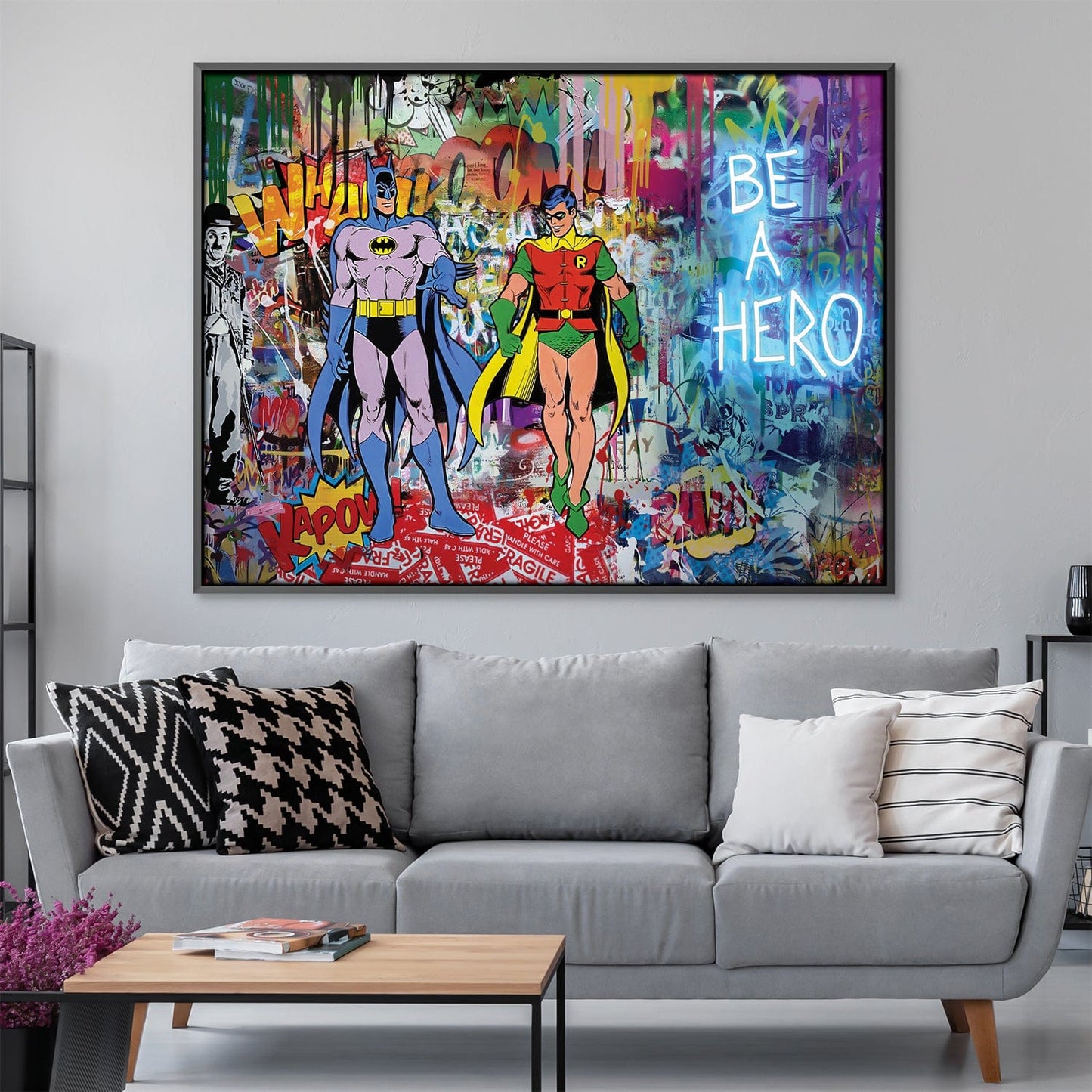 Colorful Graffiti Art: Batman and Robin Canvas Print for Modern Decor