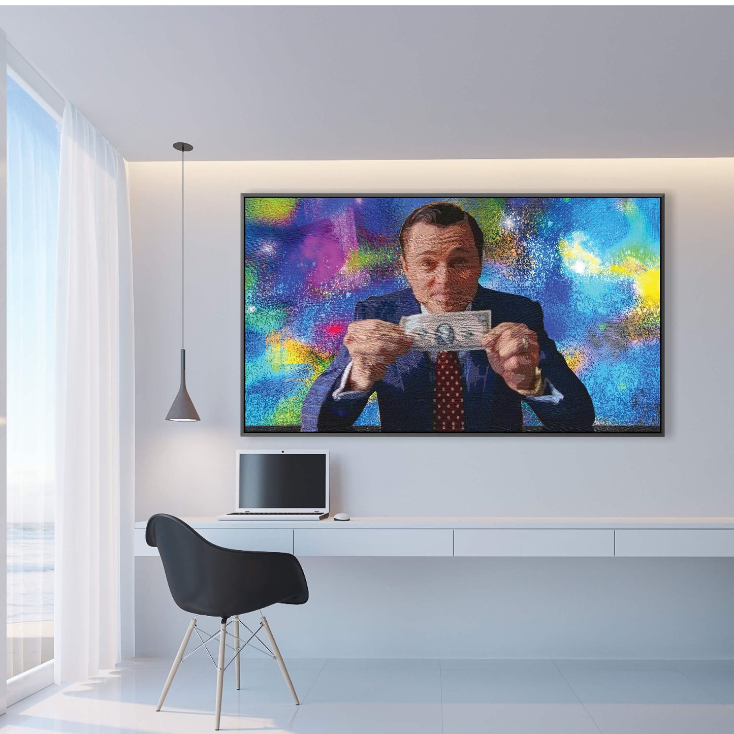 Colorful Wolf Oil Painting with Abstract Graffiti Style for Modern Decor