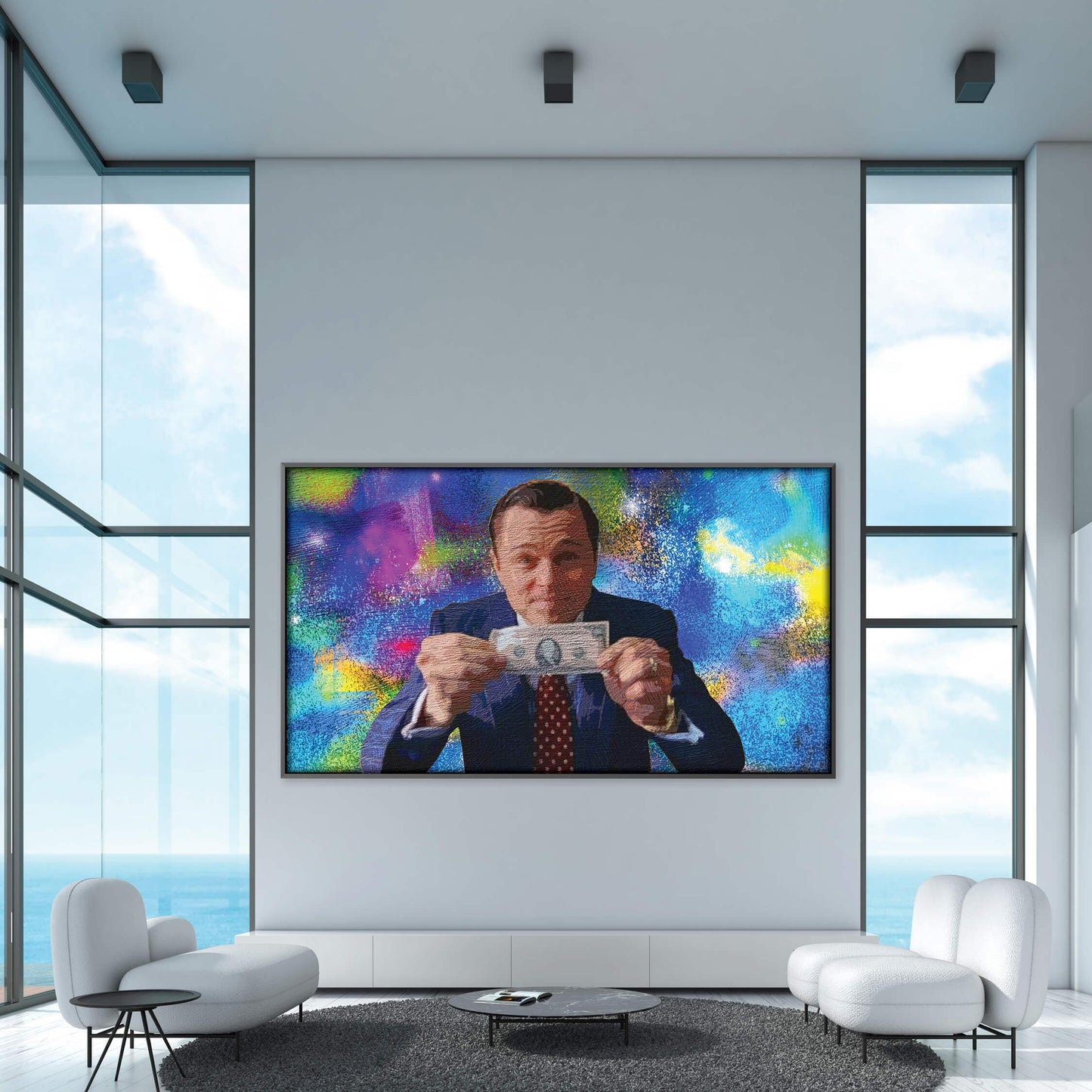 Colorful Wolf Oil Painting with Abstract Graffiti Style for Modern Decor