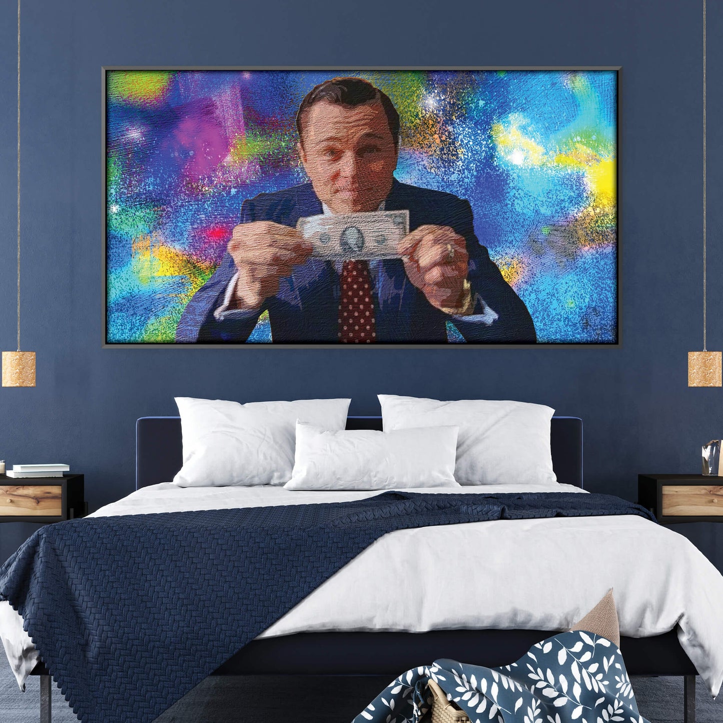 Colorful Wolf Oil Painting with Abstract Graffiti Style for Modern Decor