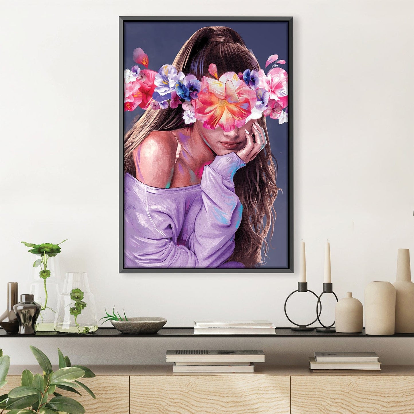 Floral Dreams: Elegant Woman in Blooming Canvas Oil Painting Decor