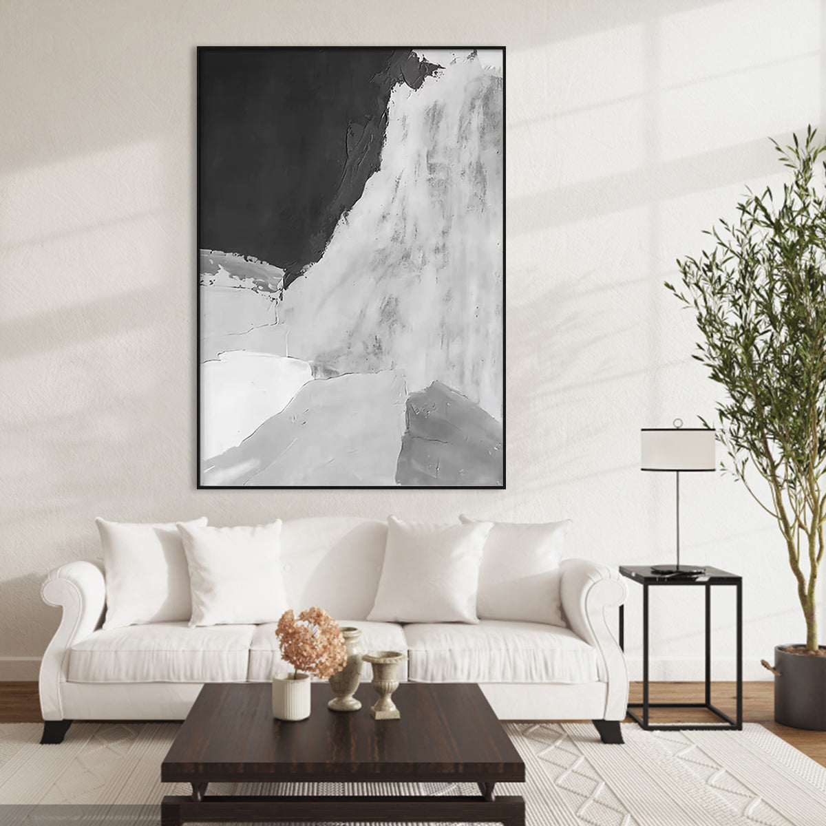 Elegant Gray and White Abstract Oil Painting for Modern Home Decor