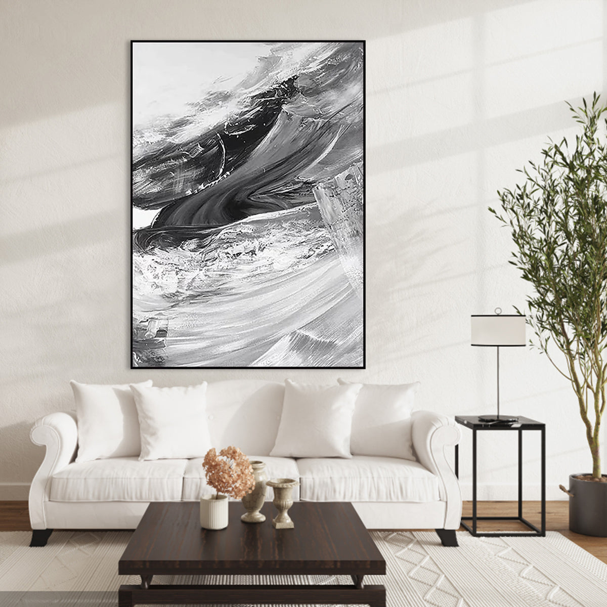 Contemporary Black and White Abstract Oil Painting for Modern Home Décor