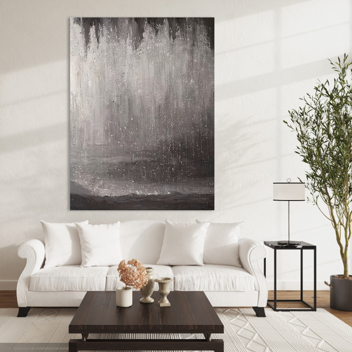 Elegant Abstract Gray Landscape Oil Painting for Modern Home Decor