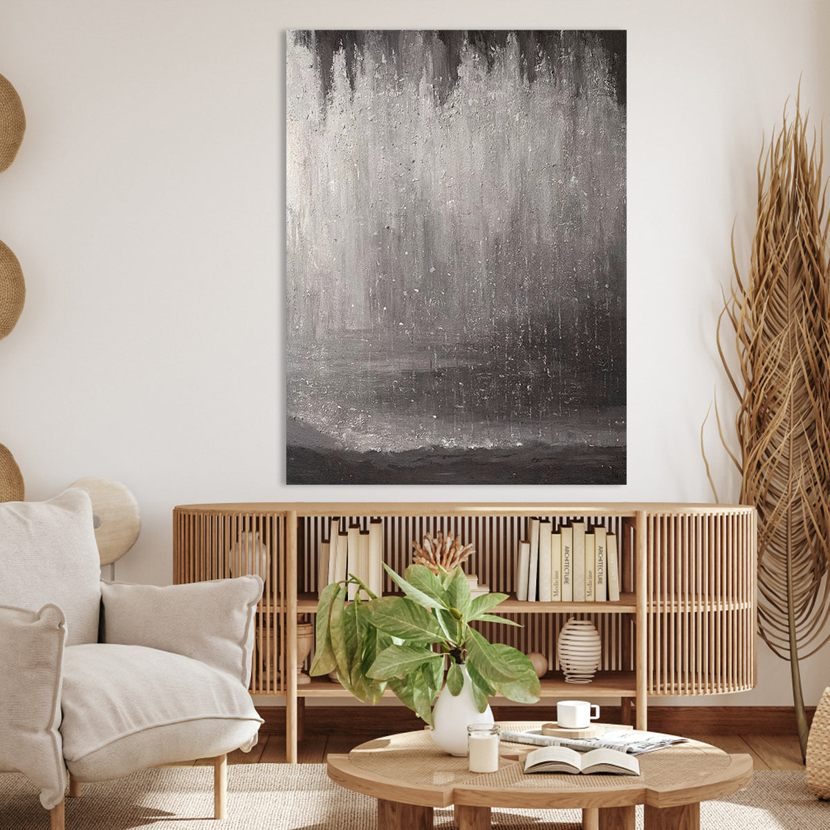 Elegant Abstract Gray Landscape Oil Painting for Modern Home Decor