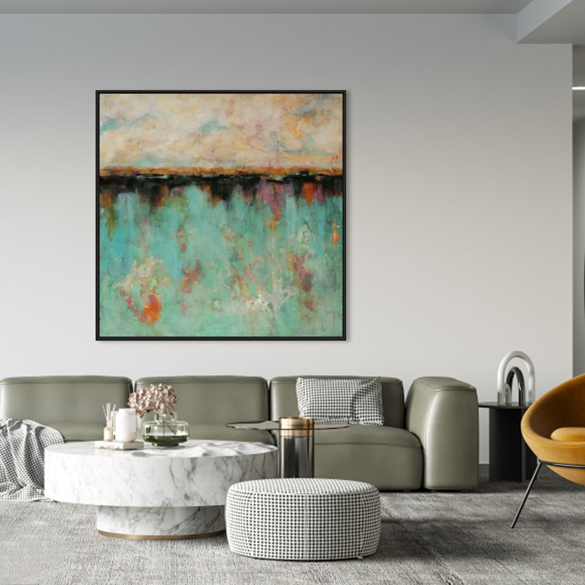 Serene Green Landscape Oil Painting for Tranquil Home Decor