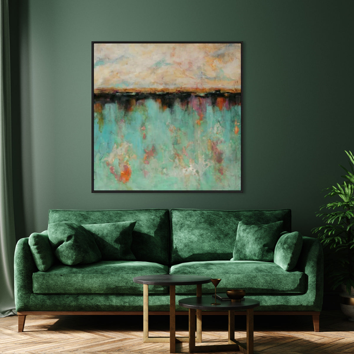 Serene Green Landscape Oil Painting for Tranquil Home Decor