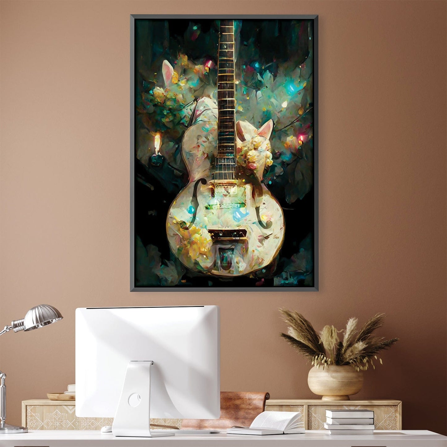 Floral Gretsch Guitar Oil Painting for Music and Art Lovers