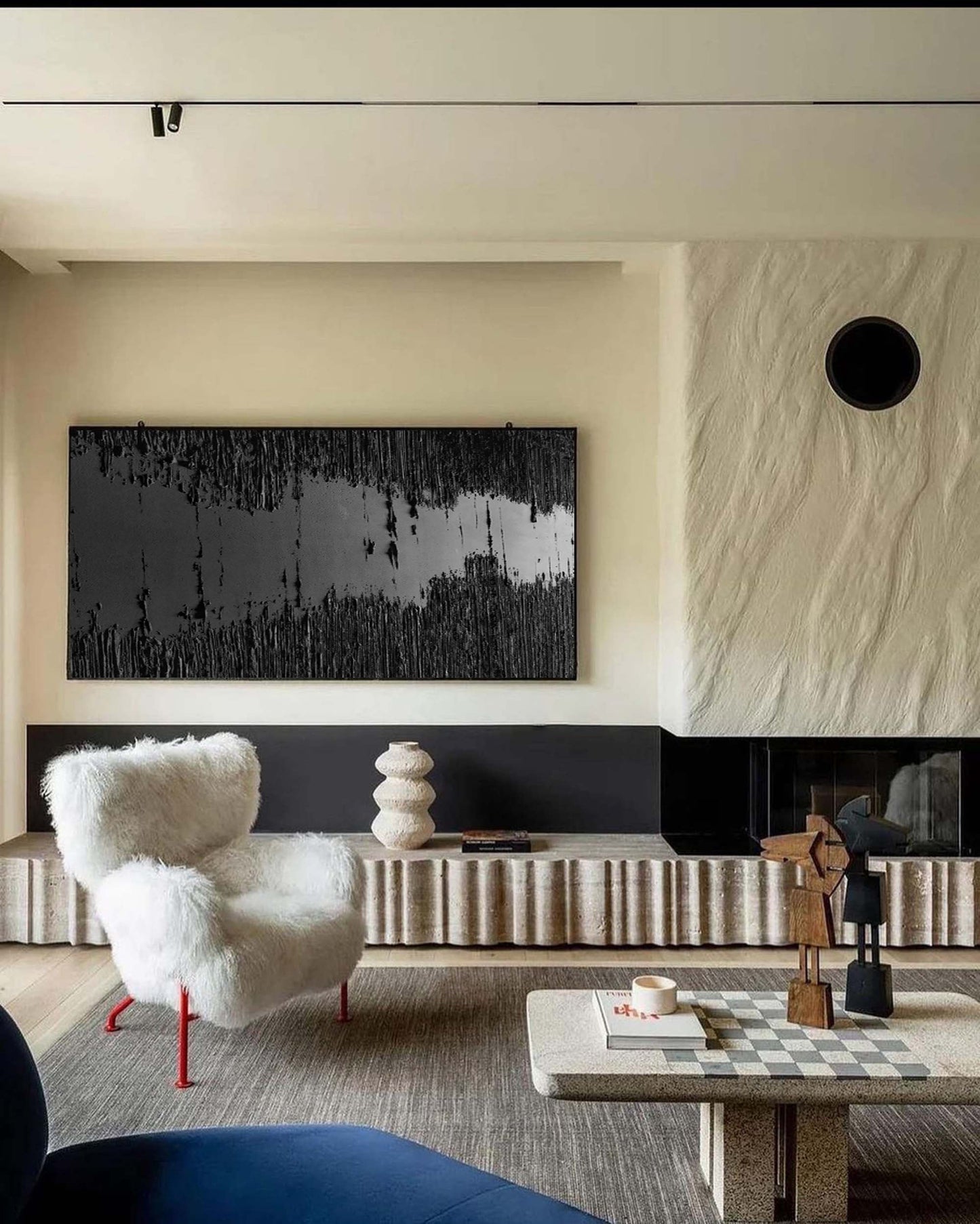 Large Black Textured Oil Painting - Modern Minimalist Canvas Artwork for Contemporary Spaces