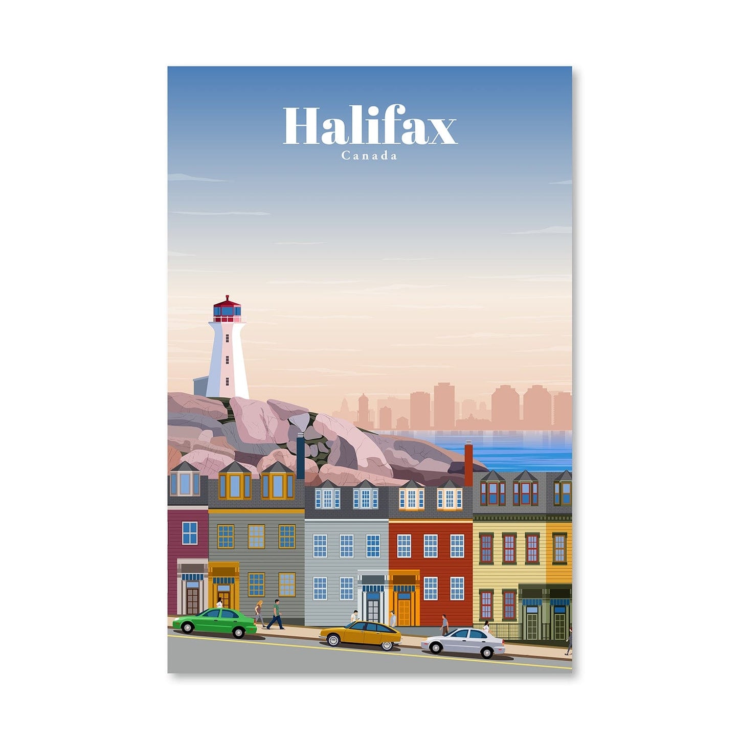 Charming Halifax Waterfront Oil Painting - Coastal Lighthouse & Colorful Houses
