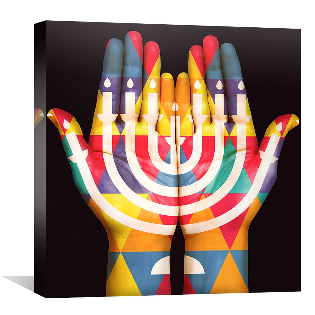 Colorful Hands of the Menorah - Vibrant Abstract Oil Painting Home Decor